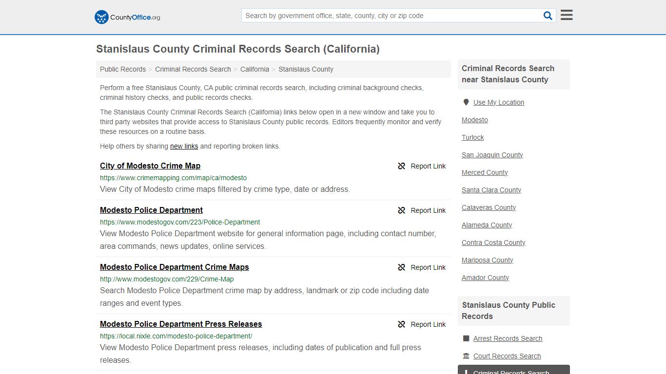 Stanislaus County Criminal Records Search (California) - County Office